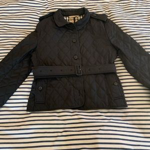 Black Burberry quilted belted jacket